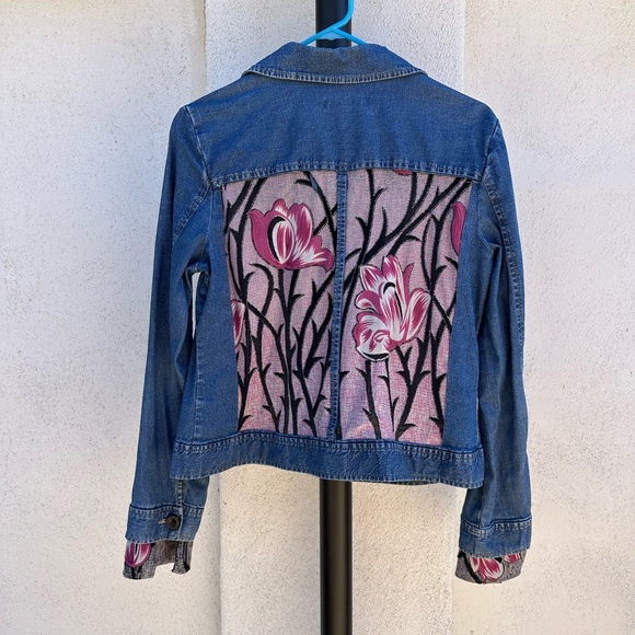 Cherokee Jackets & Blazers - Cherokee Blue Jean Jacket with Pink Floral Embroidery